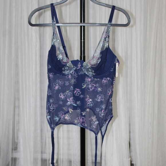 Adore Me.   Purple Floral Lace Corset w/ Leg Straps. Sz. 38C - Picture 1 of 9
